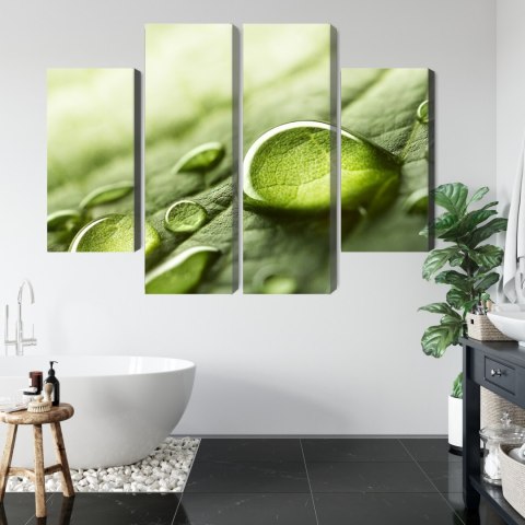 Obraz Wieloczęściowy Krople Wody Na Liściu W Skali Makro Canvas 80x60 LBS-3680-C80-60_2X20-60_2X20-40