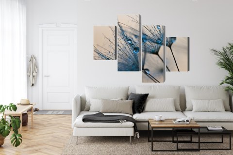 Obraz Wieloczęściowy Mlecze Z Kropelkami Wody W Skali Makro Canvas 120x75 LBS-3686-C120-75_2X30-75_2X30-45