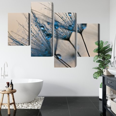 Obraz Wieloczęściowy Mlecze Z Kropelkami Wody W Skali Makro Canvas Naturalny 80x50 LBS-3686-NC80-50_2X20-50_2X20-30