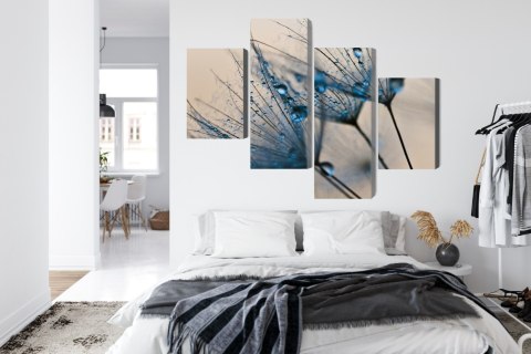 Obraz Wieloczęściowy Mlecze Z Kropelkami Wody W Skali Makro Canvas Naturalny 80x50 LBS-3686-NC80-50_2X20-50_2X20-30