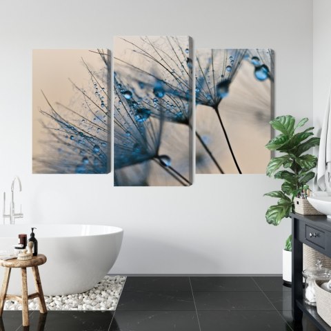 Obraz Wieloczęściowy Mlecze Z Kropelkami Wody W Skali Makro Canvas Naturalny 90x60 LBS-3684-NC90-60_1X30-60_2X30-45