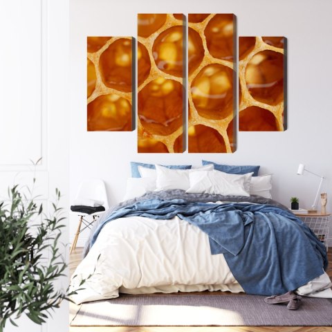 Obraz Wieloczęściowy Plaster Miodu W Skali Makro Canvas Naturalny 80x60 LBS-3735-NC80-60_2X20-60_2X20-40