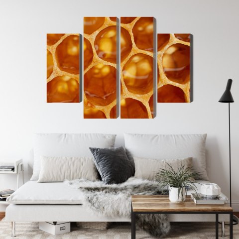 Obraz Wieloczęściowy Plaster Miodu W Skali Makro Canvas Naturalny 80x60 LBS-3735-NC80-60_2X20-60_2X20-40