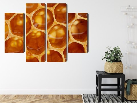 Obraz Wieloczęściowy Plaster Miodu W Skali Makro Canvas Naturalny 80x60 LBS-3735-NC80-60_2X20-60_2X20-40