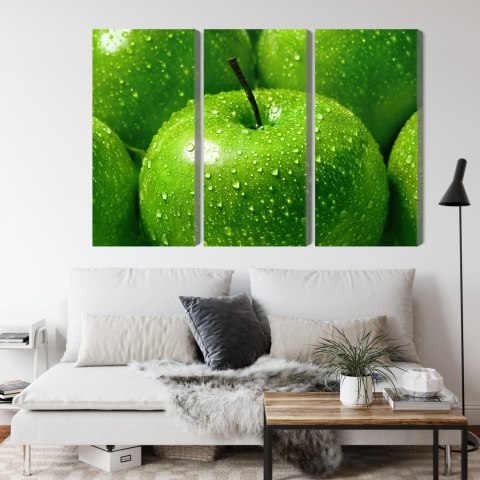 Obraz Wieloczęściowy Zielone Jabłka W Skali Makro Canvas 120x80 LBS-3927-C120-80_3X40-80