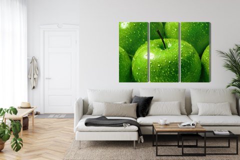 Obraz Wieloczęściowy Zielone Jabłka W Skali Makro Canvas 120x80 LBS-3927-C120-80_3X40-80