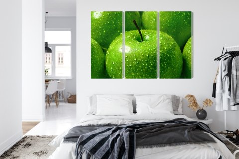 Obraz Wieloczęściowy Zielone Jabłka W Skali Makro Canvas 120x80 LBS-3927-C120-80_3X40-80