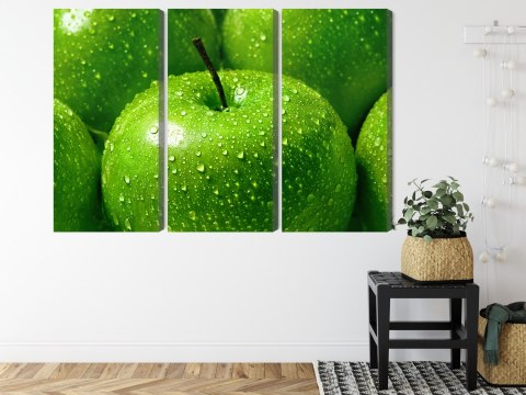 Obraz Wieloczęściowy Zielone Jabłka W Skali Makro Canvas 120x80 LBS-3927-C120-80_3X40-80
