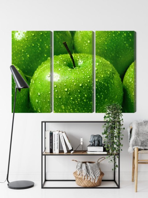 Obraz Wieloczęściowy Zielone Jabłka W Skali Makro Canvas 120x80 LBS-3927-C120-80_3X40-80