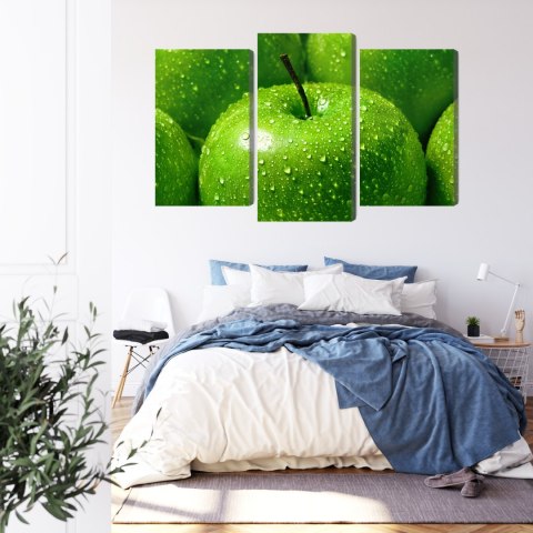 Obraz Wieloczęściowy Zielone Jabłka W Skali Makro Canvas 120x80 LBS-3929-C120-80_1X40-80_2X40-60