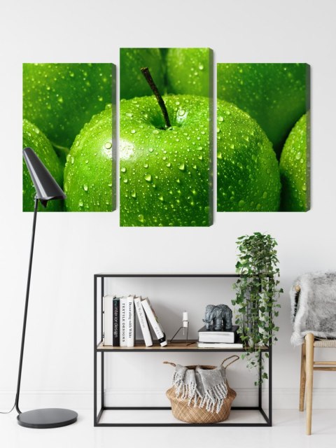 Obraz Wieloczęściowy Zielone Jabłka W Skali Makro Canvas 120x80 LBS-3929-C120-80_1X40-80_2X40-60