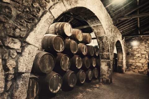 Obraz Na Płótnie Beczki Po Winie W Starej Piwnicy Retro Canvas Naturalny 100x70 LB-2818-NC100-70