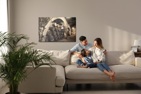 Obraz Na Płótnie Beczki Po Winie W Starej Piwnicy Retro Canvas Naturalny 100x70 LB-2818-NC100-70