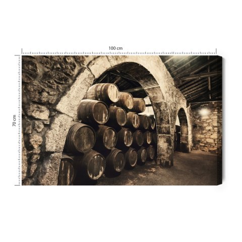 Obraz Na Płótnie Beczki Po Winie W Starej Piwnicy Retro Canvas Naturalny 100x70 LB-2818-NC100-70
