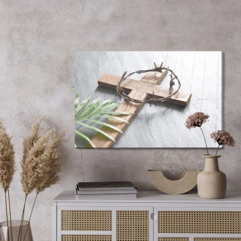 Obraz Na Płótnie Drewniany Krzyż Wielkanocny Canvas Naturalny 100x70 LB-2587-NC100-70