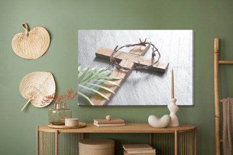 Obraz Na Płótnie Drewniany Krzyż Wielkanocny Canvas Naturalny 100x70 LB-2587-NC100-70