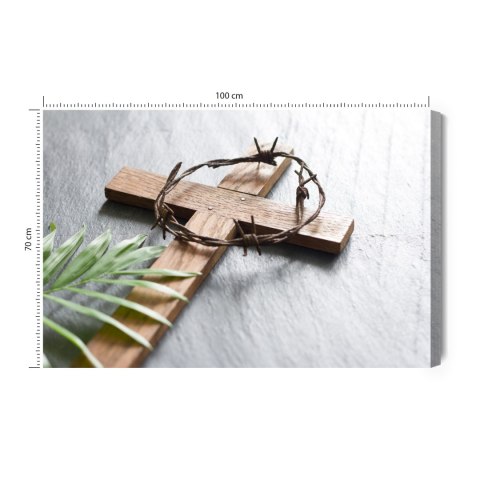 Obraz Na Płótnie Drewniany Krzyż Wielkanocny Canvas Naturalny 100x70 LB-2587-NC100-70