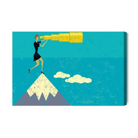 Obraz Na Płótnie Kobieta W Stylu Retro Z Lunetą Na Szczycie Góry Canvas Naturalny 100x70 LB-2786-NC100-70