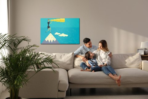 Obraz Na Płótnie Kobieta W Stylu Retro Z Lunetą Na Szczycie Góry Canvas Naturalny 100x70 LB-2786-NC100-70