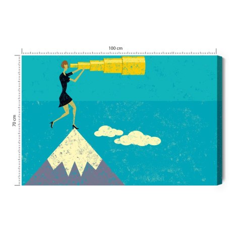 Obraz Na Płótnie Kobieta W Stylu Retro Z Lunetą Na Szczycie Góry Canvas Naturalny 100x70 LB-2786-NC100-70