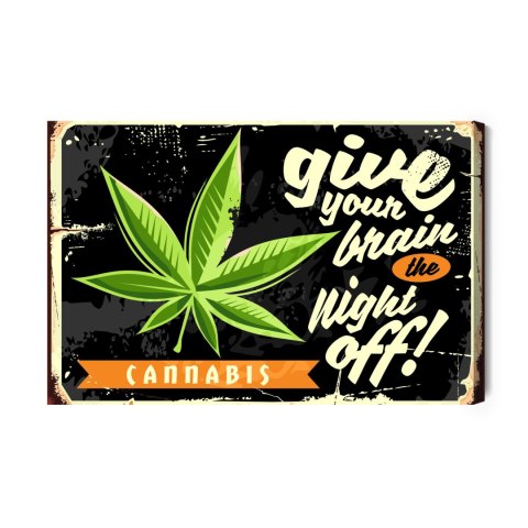 Obraz Na Płótnie Liść Konopi I Napis Retro Canvas Naturalny 100x70 LB-2822-NC100-70
