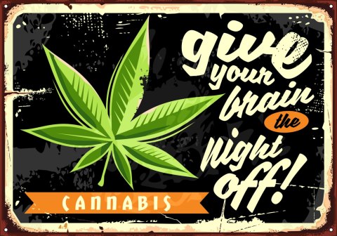 Obraz Na Płótnie Liść Konopi I Napis Retro Canvas Naturalny 100x70 LB-2822-NC100-70