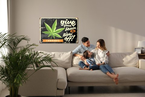 Obraz Na Płótnie Liść Konopi I Napis Retro Canvas Naturalny 100x70 LB-2822-NC100-70