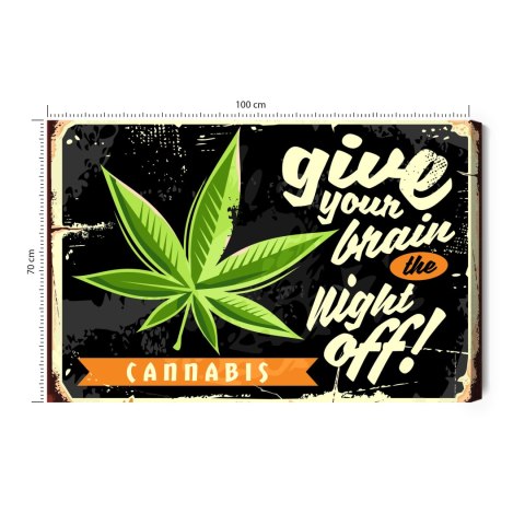 Obraz Na Płótnie Liść Konopi I Napis Retro Canvas Naturalny 100x70 LB-2822-NC100-70