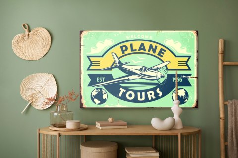 Obraz Na Płótnie Samolot I Napis Retro Canvas Naturalny 100x70 LB-2909-NC100-70