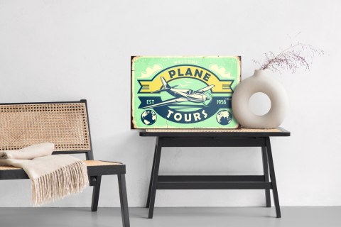 Obraz Na Płótnie Samolot I Napis Retro Canvas Naturalny 100x70 LB-2909-NC100-70