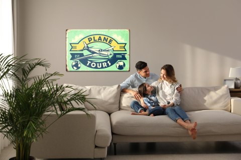 Obraz Na Płótnie Samolot I Napis Retro Canvas Naturalny 100x70 LB-2909-NC100-70