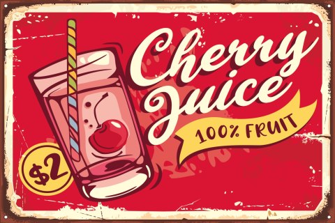 Obraz Na Płótnie Sok Wiśniowy I Napis Retro Canvas Naturalny 100x70 LB-2916-NC100-70