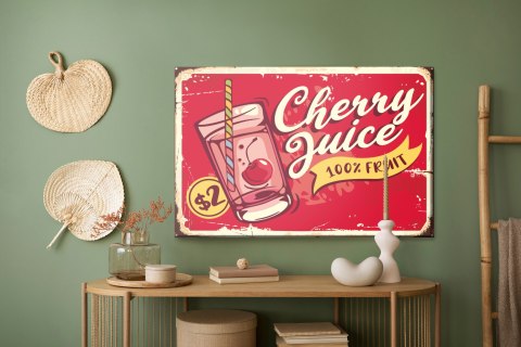 Obraz Na Płótnie Sok Wiśniowy I Napis Retro Canvas Naturalny 100x70 LB-2916-NC100-70