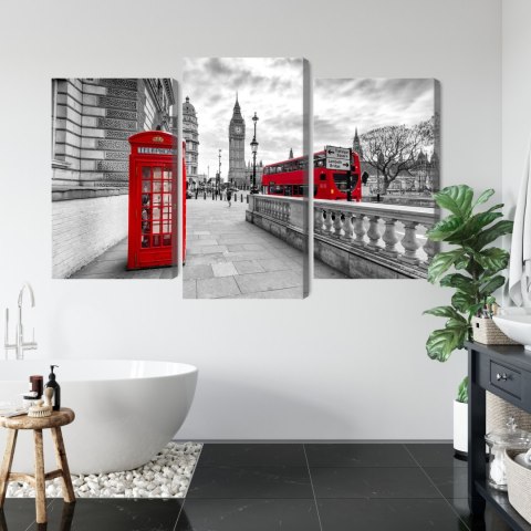 Obraz Wieloczęściowy Czerwona Budka Telefoniczna W Londynie I Big Ben Canvas 120x80 LBS-2195-C120-80_1X40-80_2X40-60