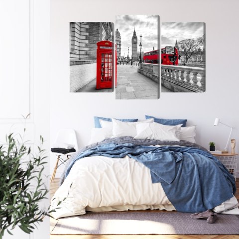 Obraz Wieloczęściowy Czerwona Budka Telefoniczna W Londynie I Big Ben Canvas Naturalny 90x60 LBS-2195-NC90-60_1X30-60_2X30-45