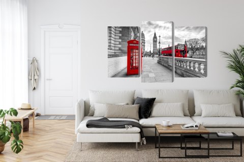 Obraz Wieloczęściowy Czerwona Budka Telefoniczna W Londynie I Big Ben Canvas Naturalny 90x60 LBS-2195-NC90-60_1X30-60_2X30-45
