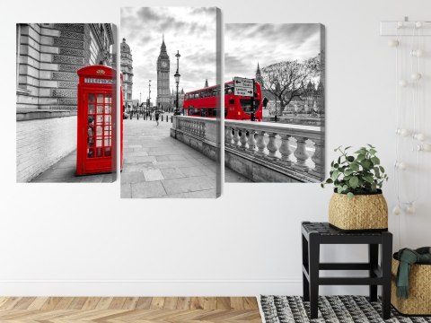 Obraz Wieloczęściowy Czerwona Budka Telefoniczna W Londynie I Big Ben Canvas Naturalny 90x60 LBS-2195-NC90-60_1X30-60_2X30-45