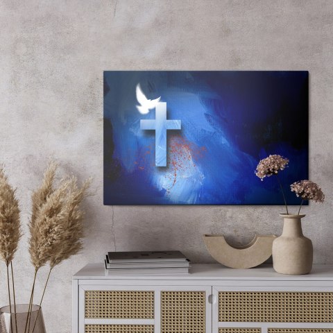 Obraz Na Płótnie Gołąb Nad Krzyżem Canvas Naturalny 100x70 LB-2552-NC100-70