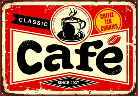 Obraz Na Płótnie Filiżanka Kawy I Napis Retro Canvas Naturalny 100x70 LB-2813-NC100-70