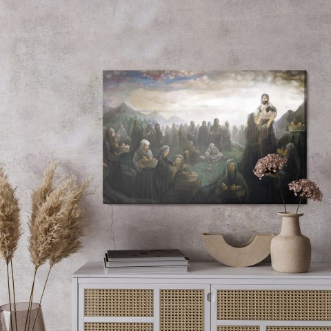 Obraz Na Płótnie Jezus Karmi Tysiące Ludzi Canvas Naturalny 100x70 LB-2536-NC100-70
