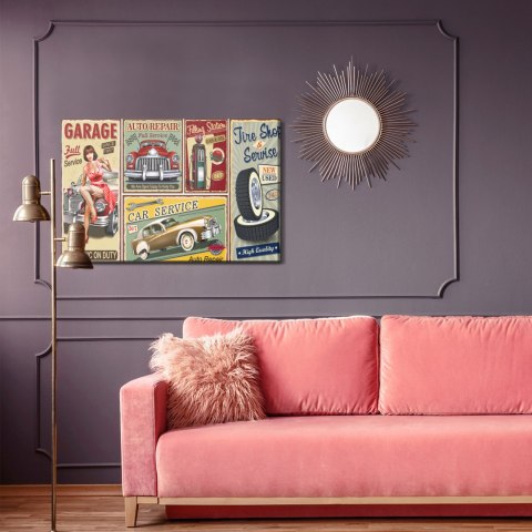Obraz Na Płótnie Kolaż Starych Płyt Z Retro Samochodami Canvas Naturalny 100x70 LB-2808-NC100-70
