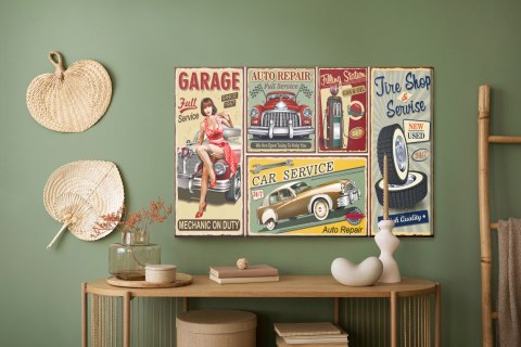 Obraz Na Płótnie Kolaż Starych Płyt Z Retro Samochodami Canvas Naturalny 100x70 LB-2808-NC100-70