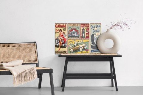 Obraz Na Płótnie Kolaż Starych Płyt Z Retro Samochodami Canvas Naturalny 100x70 LB-2808-NC100-70