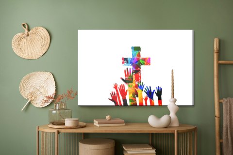 Obraz Na Płótnie Kolorowy Krzyż Chrześcijański Canvas Naturalny 100x70 LB-2610-NC100-70