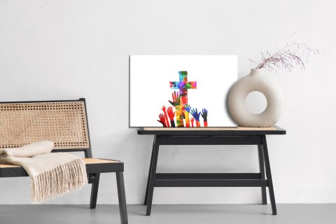 Obraz Na Płótnie Kolorowy Krzyż Chrześcijański Canvas Naturalny 100x70 LB-2610-NC100-70