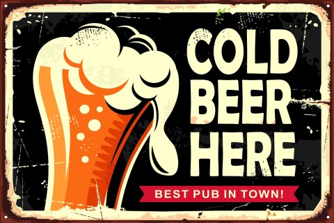 Obraz Na Płótnie Kubek Piwa I Napis Retro Canvas Naturalny 100x70 LB-2825-NC100-70