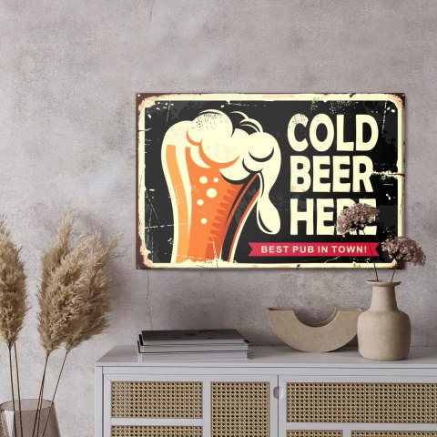 Obraz Na Płótnie Kubek Piwa I Napis Retro Canvas Naturalny 100x70 LB-2825-NC100-70