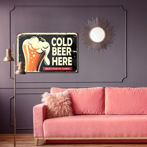 Obraz Na Płótnie Kubek Piwa I Napis Retro Canvas Naturalny 100x70 LB-2825-NC100-70