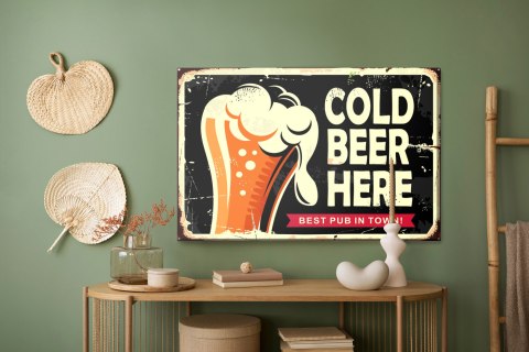 Obraz Na Płótnie Kubek Piwa I Napis Retro Canvas Naturalny 100x70 LB-2825-NC100-70