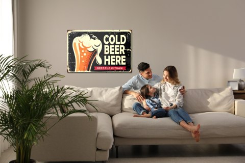 Obraz Na Płótnie Kubek Piwa I Napis Retro Canvas Naturalny 100x70 LB-2825-NC100-70